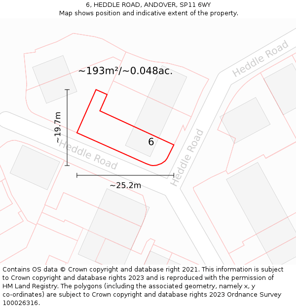 6, HEDDLE ROAD, ANDOVER, SP11 6WY: Plot and title map