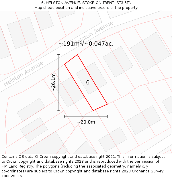 6, HELSTON AVENUE, STOKE-ON-TRENT, ST3 5TN: Plot and title map