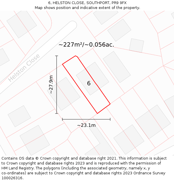 6, HELSTON CLOSE, SOUTHPORT, PR9 9FX: Plot and title map