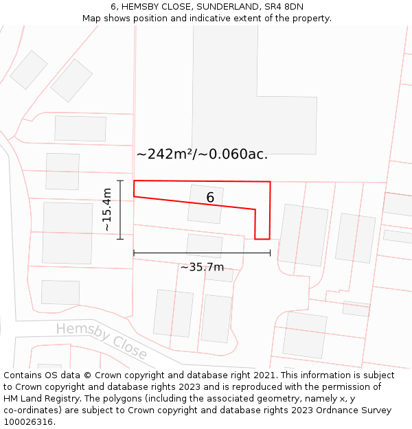 6, HEMSBY CLOSE, SUNDERLAND, SR4 8DN: Plot and title map