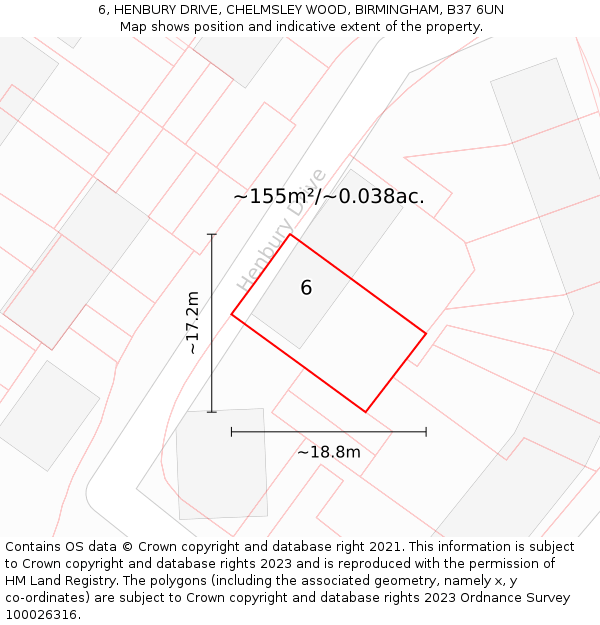 6, HENBURY DRIVE, CHELMSLEY WOOD, BIRMINGHAM, B37 6UN: Plot and title map