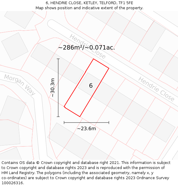 6, HENDRIE CLOSE, KETLEY, TELFORD, TF1 5FE: Plot and title map