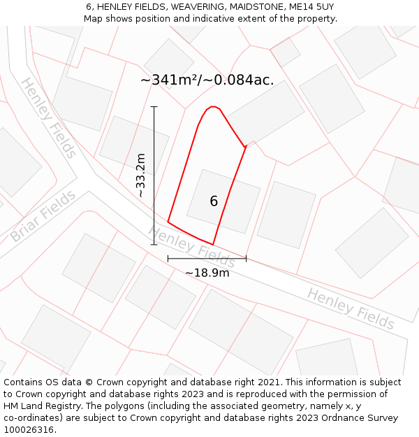 6, HENLEY FIELDS, WEAVERING, MAIDSTONE, ME14 5UY: Plot and title map