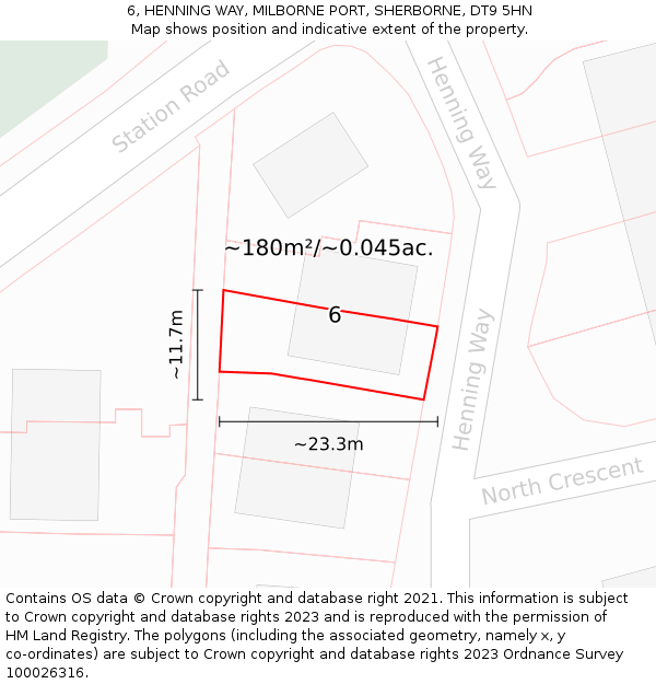 6, HENNING WAY, MILBORNE PORT, SHERBORNE, DT9 5HN: Plot and title map