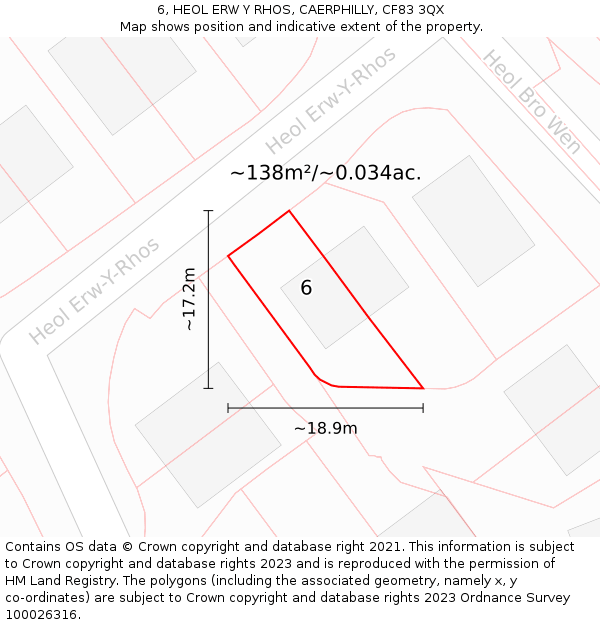 6, HEOL ERW Y RHOS, CAERPHILLY, CF83 3QX: Plot and title map