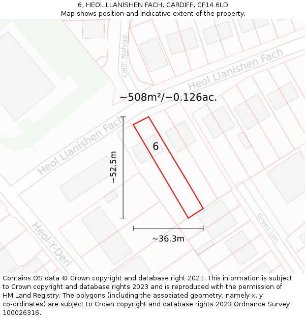 6, HEOL LLANISHEN FACH, CARDIFF, CF14 6LD: Plot and title map