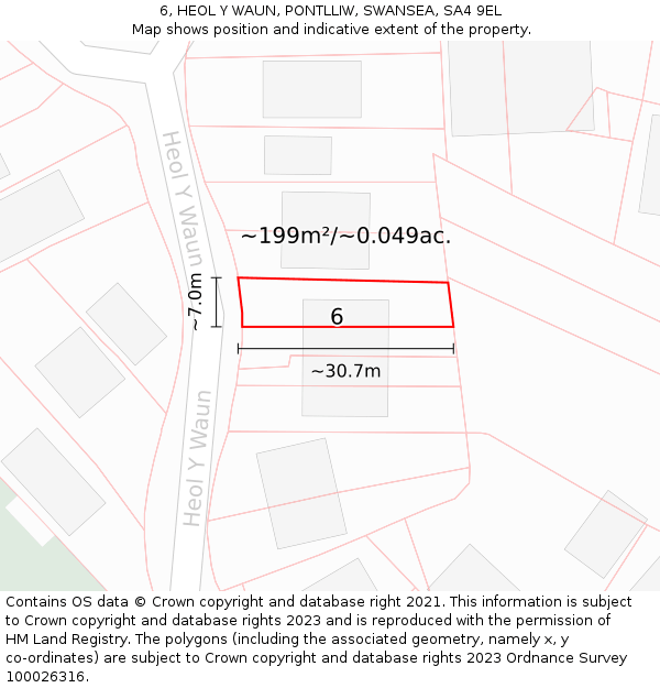 6, HEOL Y WAUN, PONTLLIW, SWANSEA, SA4 9EL: Plot and title map