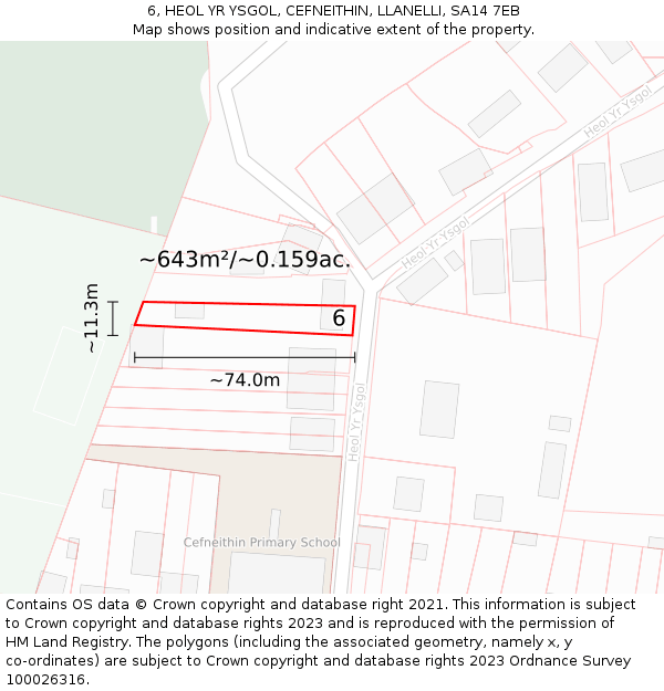 6, HEOL YR YSGOL, CEFNEITHIN, LLANELLI, SA14 7EB: Plot and title map