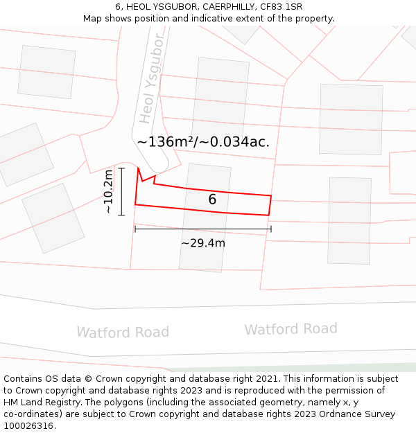 6, HEOL YSGUBOR, CAERPHILLY, CF83 1SR: Plot and title map