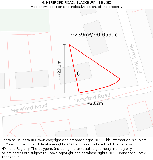 6, HEREFORD ROAD, BLACKBURN, BB1 3JZ: Plot and title map