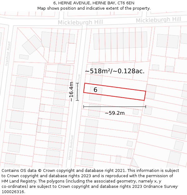 6, HERNE AVENUE, HERNE BAY, CT6 6EN: Plot and title map