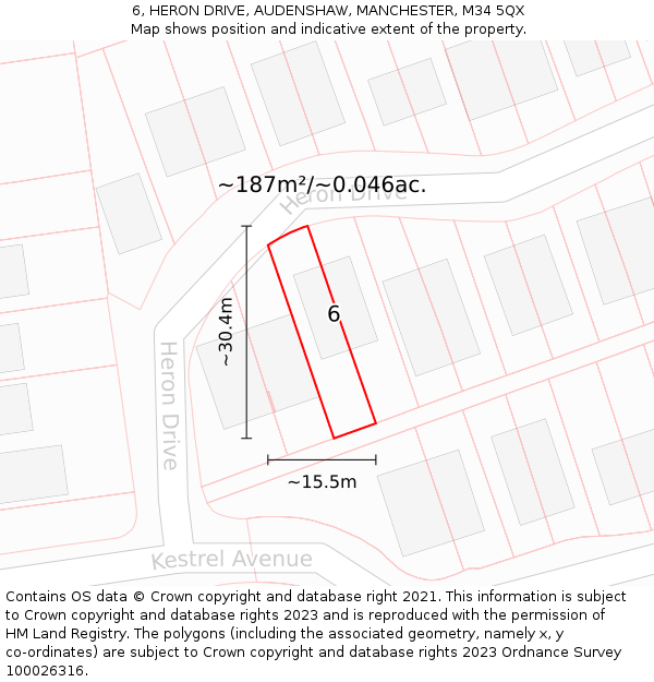 6, HERON DRIVE, AUDENSHAW, MANCHESTER, M34 5QX: Plot and title map