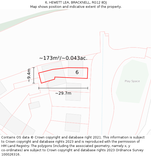 6, HEWETT LEA, BRACKNELL, RG12 8DJ: Plot and title map