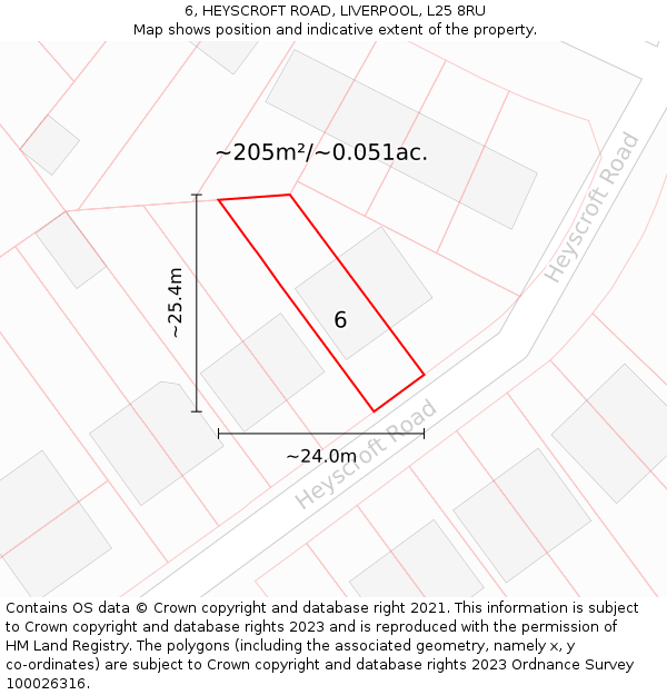 6, HEYSCROFT ROAD, LIVERPOOL, L25 8RU: Plot and title map