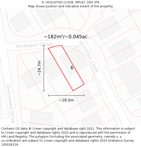 6, HICKLETON CLOSE, RIPLEY, DE5 3TA: Plot and title map