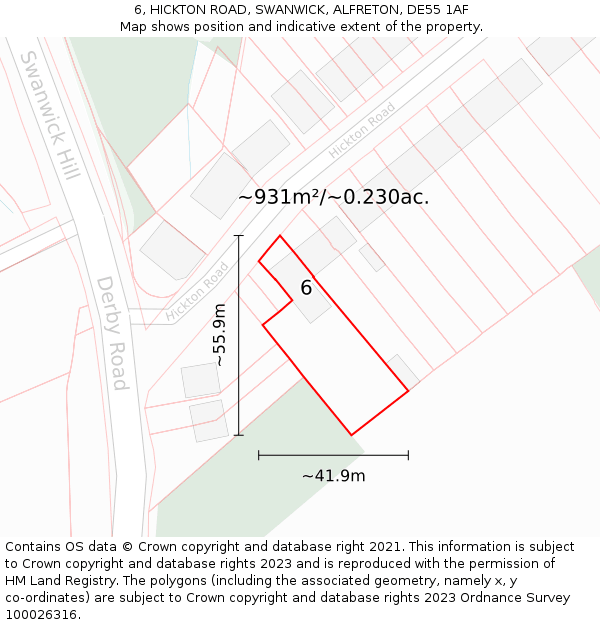 6, HICKTON ROAD, SWANWICK, ALFRETON, DE55 1AF: Plot and title map