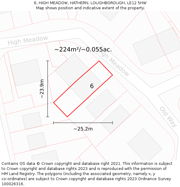 6, HIGH MEADOW, HATHERN, LOUGHBOROUGH, LE12 5HW: Plot and title map