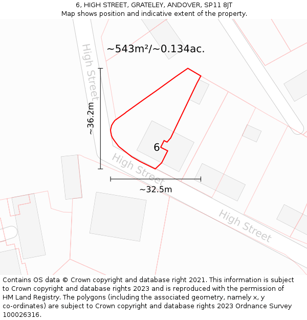 6, HIGH STREET, GRATELEY, ANDOVER, SP11 8JT: Plot and title map