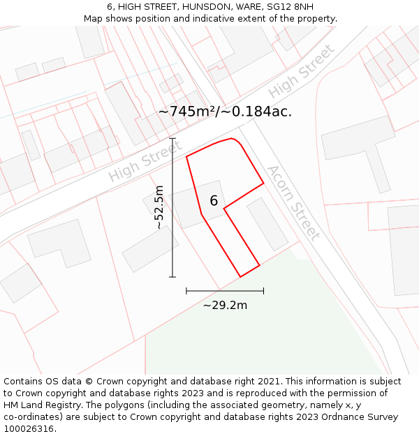 6, HIGH STREET, HUNSDON, WARE, SG12 8NH: Plot and title map