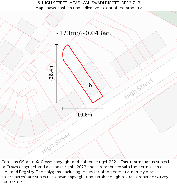 6, HIGH STREET, MEASHAM, SWADLINCOTE, DE12 7HR: Plot and title map