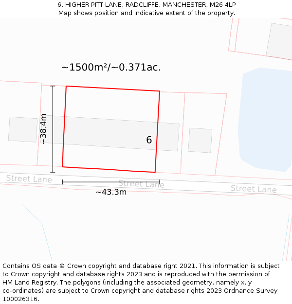 6, HIGHER PITT LANE, RADCLIFFE, MANCHESTER, M26 4LP: Plot and title map