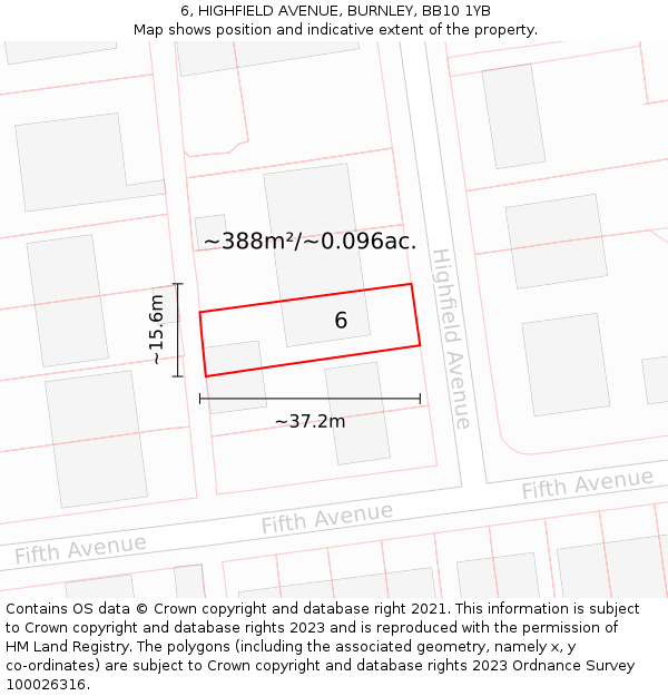 6, HIGHFIELD AVENUE, BURNLEY, BB10 1YB: Plot and title map