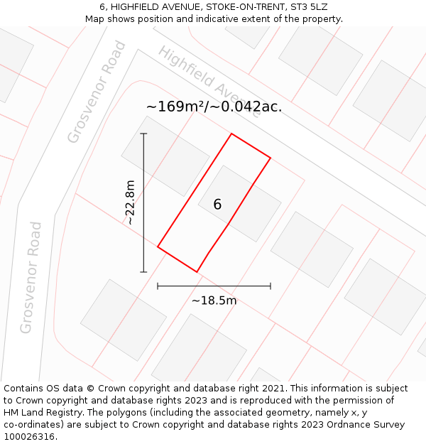 6, HIGHFIELD AVENUE, STOKE-ON-TRENT, ST3 5LZ: Plot and title map