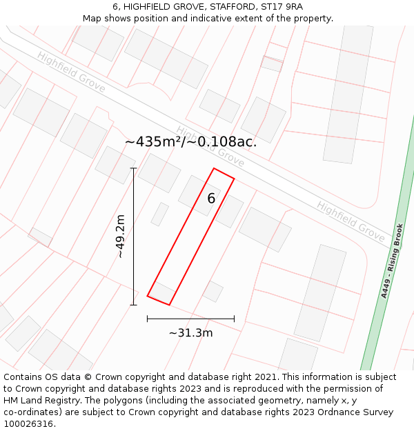 6, HIGHFIELD GROVE, STAFFORD, ST17 9RA: Plot and title map
