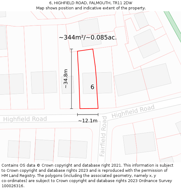 6, HIGHFIELD ROAD, FALMOUTH, TR11 2DW: Plot and title map