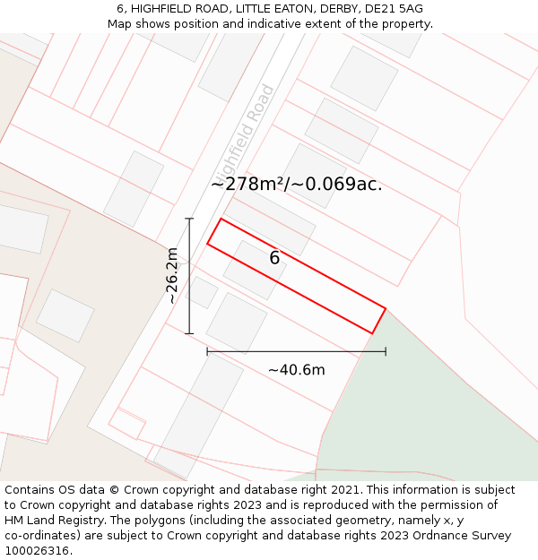 6, HIGHFIELD ROAD, LITTLE EATON, DERBY, DE21 5AG: Plot and title map