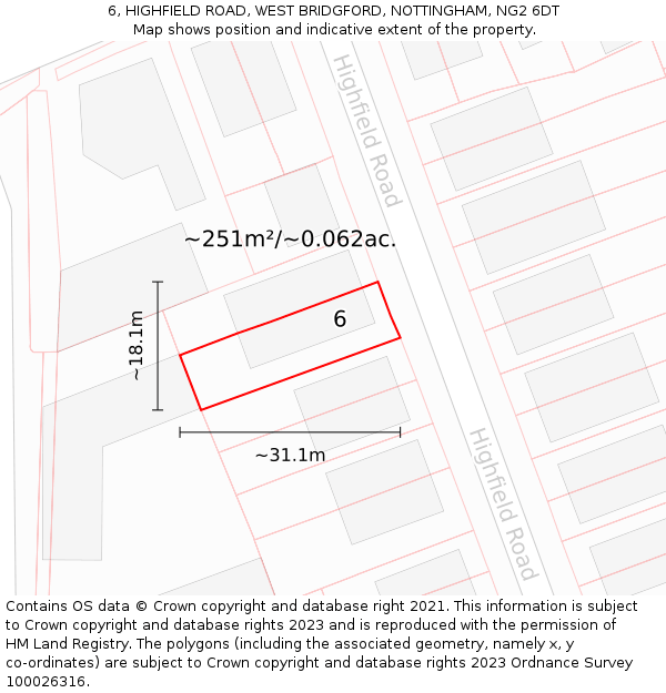 6, HIGHFIELD ROAD, WEST BRIDGFORD, NOTTINGHAM, NG2 6DT: Plot and title map