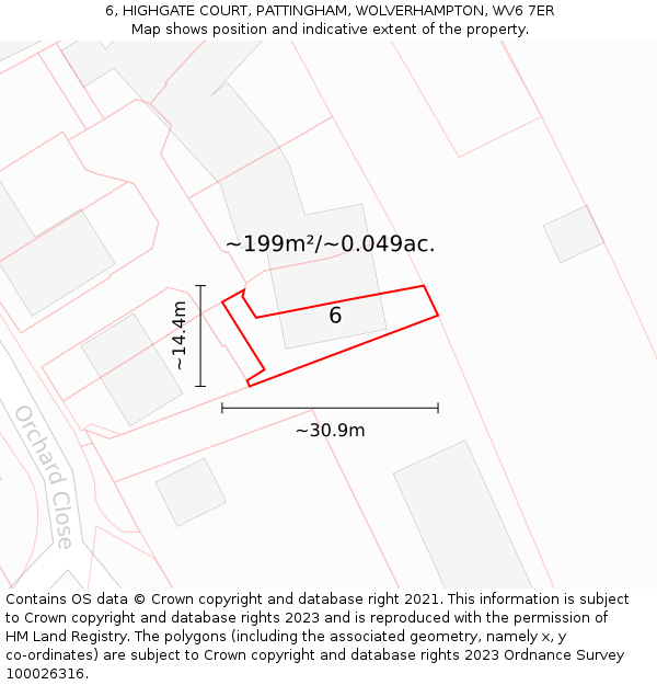 6, HIGHGATE COURT, PATTINGHAM, WOLVERHAMPTON, WV6 7ER: Plot and title map