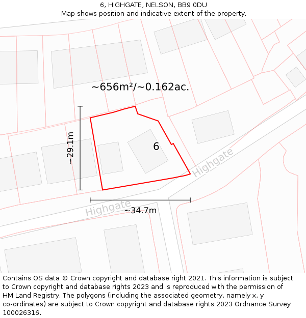 6, HIGHGATE, NELSON, BB9 0DU: Plot and title map