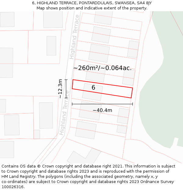 6, HIGHLAND TERRACE, PONTARDDULAIS, SWANSEA, SA4 8JY: Plot and title map