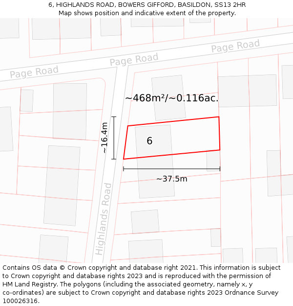 6, HIGHLANDS ROAD, BOWERS GIFFORD, BASILDON, SS13 2HR: Plot and title map