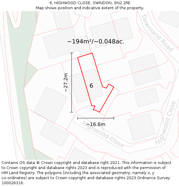 6, HIGHWOOD CLOSE, SWINDON, SN2 2RE: Plot and title map