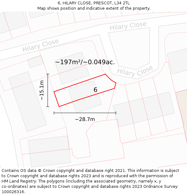 6, HILARY CLOSE, PRESCOT, L34 2TL: Plot and title map