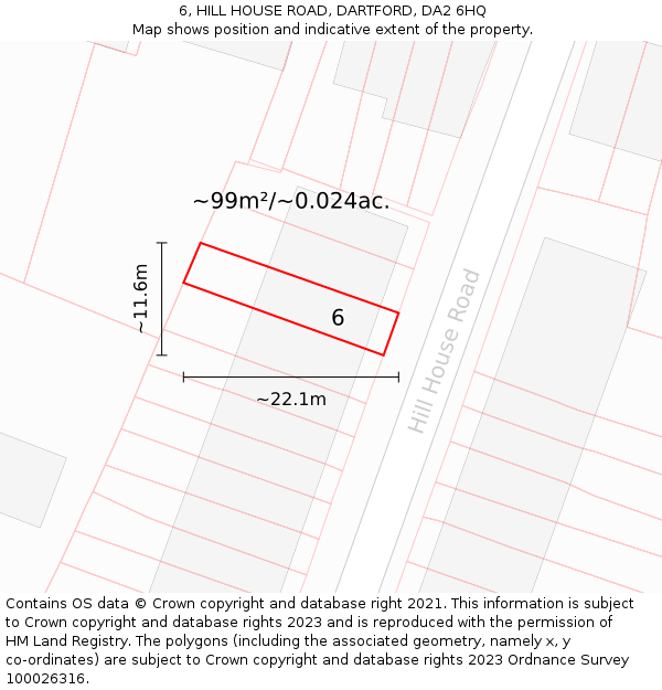 6, HILL HOUSE ROAD, DARTFORD, DA2 6HQ: Plot and title map