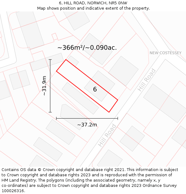 6, HILL ROAD, NORWICH, NR5 0NW: Plot and title map