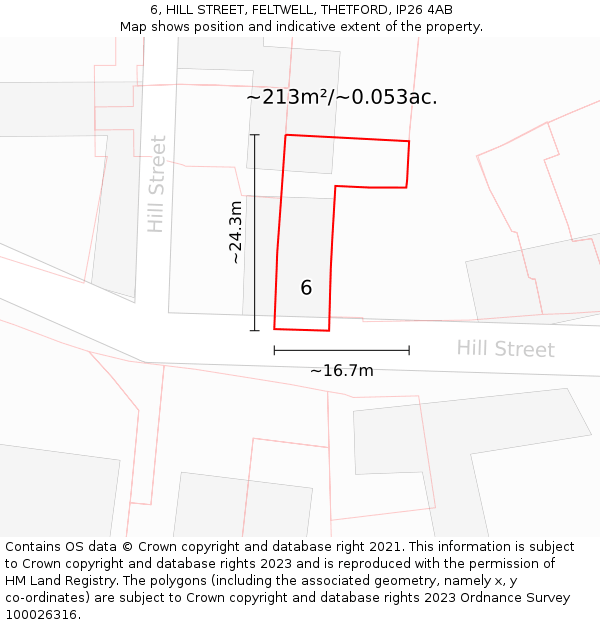 6, HILL STREET, FELTWELL, THETFORD, IP26 4AB: Plot and title map