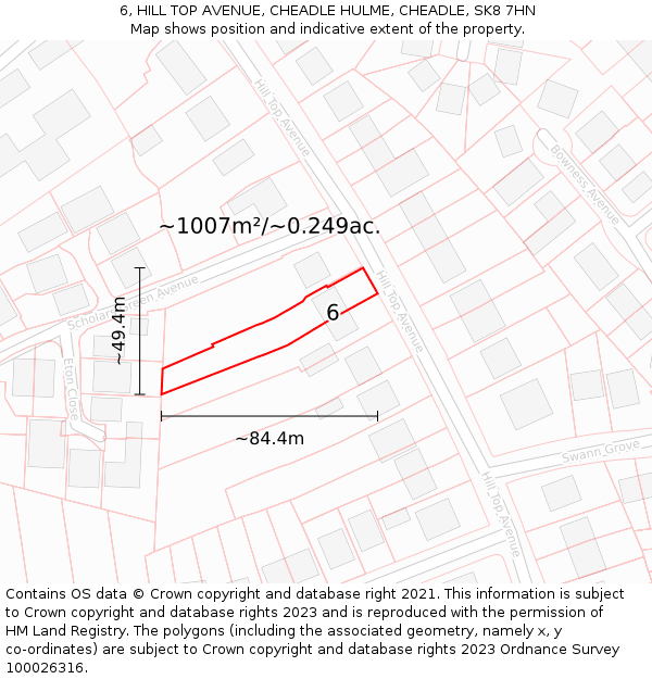 6, HILL TOP AVENUE, CHEADLE HULME, CHEADLE, SK8 7HN: Plot and title map