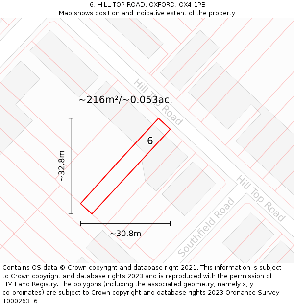 6, HILL TOP ROAD, OXFORD, OX4 1PB: Plot and title map