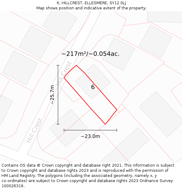 6, HILLCREST, ELLESMERE, SY12 0LJ: Plot and title map