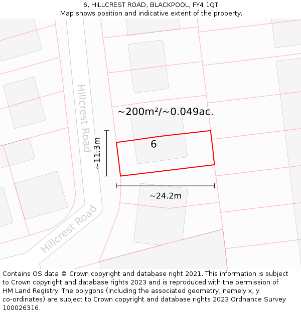 6, HILLCREST ROAD, BLACKPOOL, FY4 1QT: Plot and title map