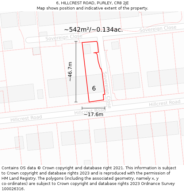 6, HILLCREST ROAD, PURLEY, CR8 2JE: Plot and title map