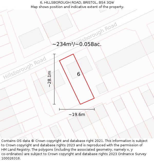 6, HILLSBOROUGH ROAD, BRISTOL, BS4 3QW: Plot and title map