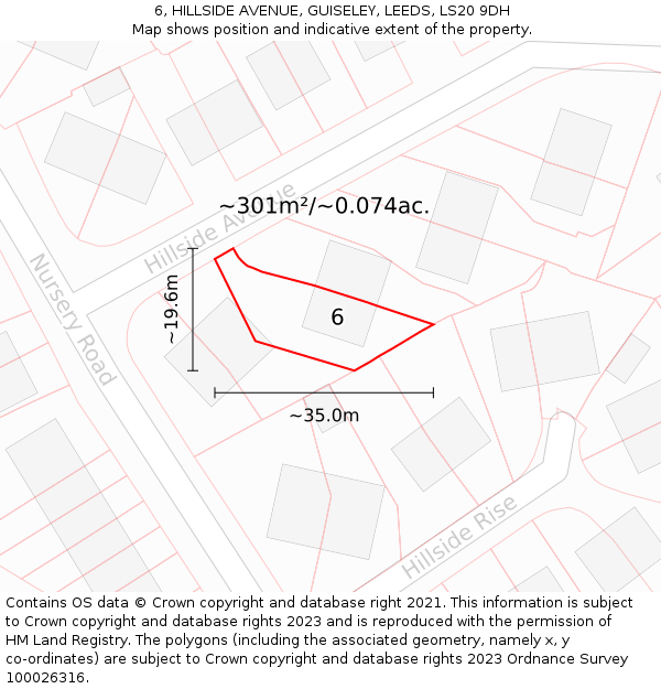 6, HILLSIDE AVENUE, GUISELEY, LEEDS, LS20 9DH: Plot and title map