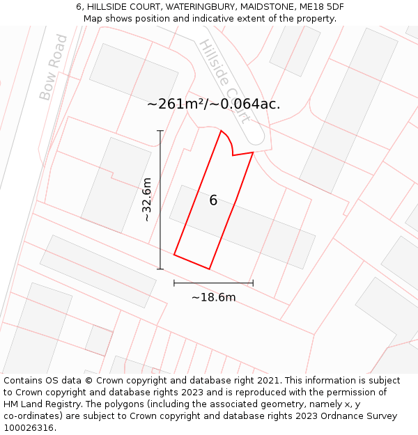 6, HILLSIDE COURT, WATERINGBURY, MAIDSTONE, ME18 5DF: Plot and title map