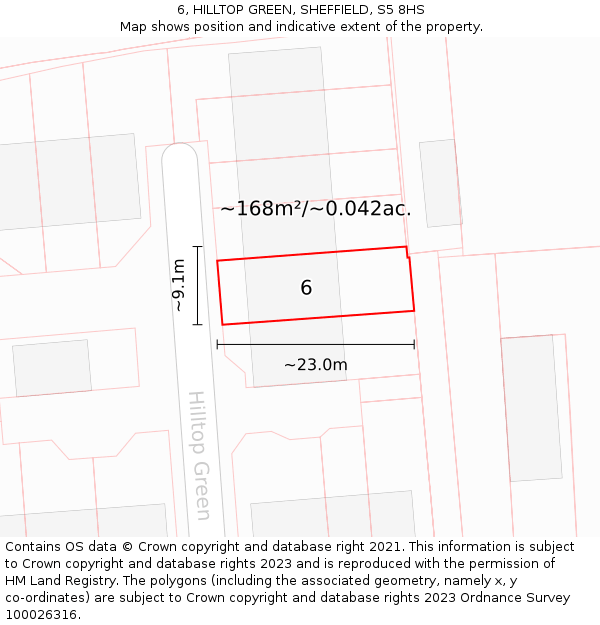 6, HILLTOP GREEN, SHEFFIELD, S5 8HS: Plot and title map