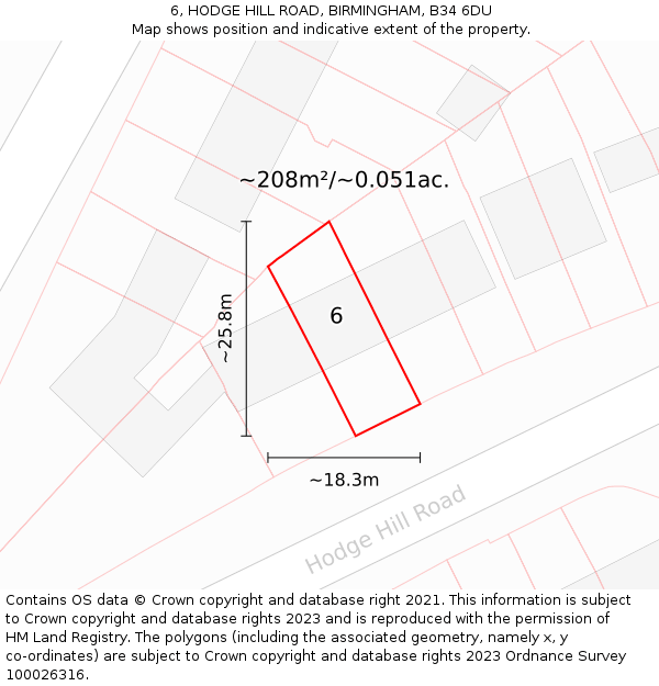 6, HODGE HILL ROAD, BIRMINGHAM, B34 6DU: Plot and title map